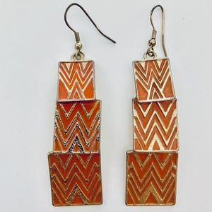 Orange and gold dangle earrings